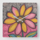 ステンドグラスデイジー時計 スクエア壁時計 (正面)