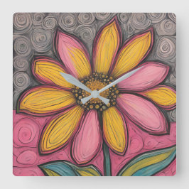 ステンドグラスデイジー時計 スクエア壁時計