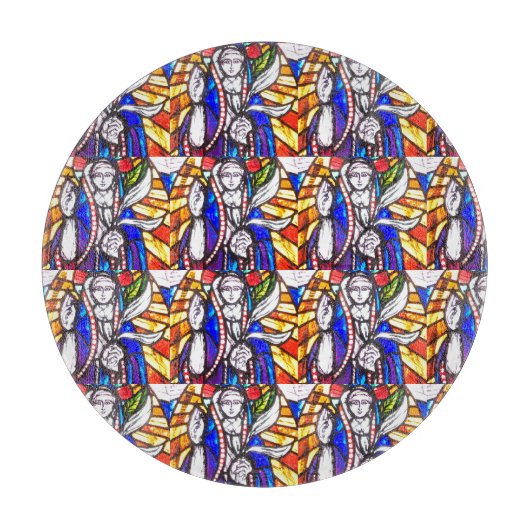 ステンドグラスデザインと宗教姿。 カッティングボード (正面)