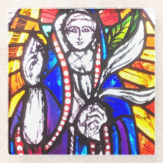 ステンドグラスデザインと宗教姿 ガラスコースター (正面)