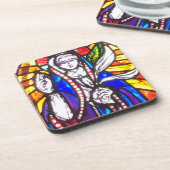 ステンドグラスデザインと宗教姿。 コースター (左側)