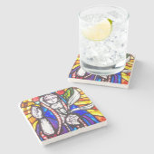 ステンドグラスデザインと宗教姿。 ストーンコースター (横)