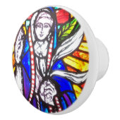 ステンドグラスデザインと宗教姿。 セラミックノブ (右)