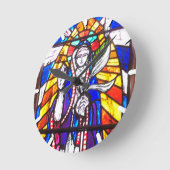 ステンドグラスデザインと宗教姿。 ラウンド壁時計 (傾斜)