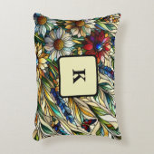 ステンドグラスデザインワイルドフラワーと蝶 アクセントクッション (正面(垂直))