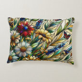 ステンドグラスデザインワイルドフラワーと蝶 アクセントクッション (裏面)