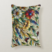 ステンドグラスデザインワイルドフラワーと蝶 アクセントクッション (正面(垂直))