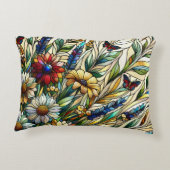 ステンドグラスデザインワイルドフラワーと蝶 アクセントクッション (裏面)