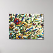 ステンドグラスデザインワイルドフラワーと蝶 キャンバスプリント (正面)