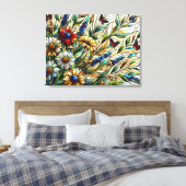 ステンドグラスデザインワイルドフラワーと蝶 キャンバスプリント (インサイチュ (寝室))