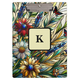 ステンドグラスデザインワイルドフラワーと蝶 クリップボード