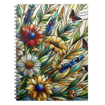 ステンドグラスデザインワイルドフラワーと蝶