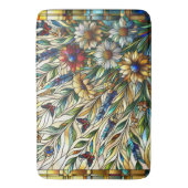 ステンドグラスデザインワイルドフラワーと蝶 バスマット (正面縦)