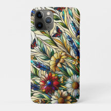 ステンドグラスデザインワイルドフラワーと蝶