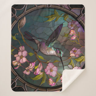 ステンドグラスハミングバードパターン春の花 シェルパブランケット