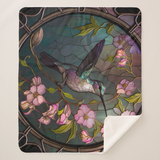 ステンドグラスハミングバードパターン春の花 シェルパブランケット (正面)