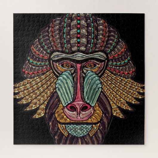 ステンドグラスバブーン動物モザイクアフリカアート ジグソーパズル (縦)