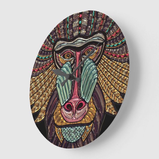 ステンドグラスバブーン動物モザイクアフリカアート ラージ壁時計 (傾斜)