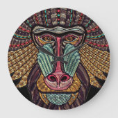 ステンドグラスバブーン動物モザイクアフリカアート ラージ壁時計 (正面)