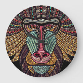 ステンドグラスバブーン動物モザイクアフリカアート ラージ壁時計