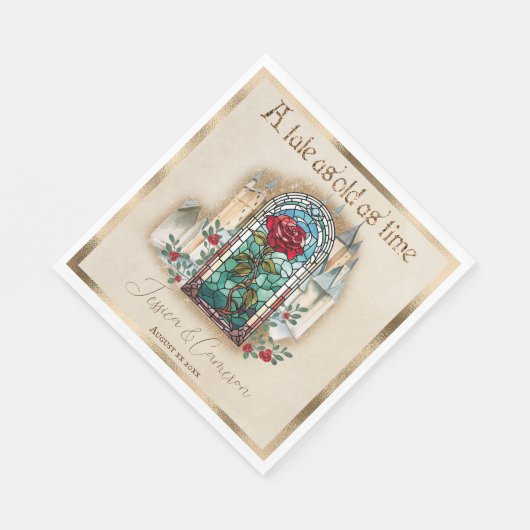 ステンドグラスバラ美しいとビーストキャッスル スタンダードランチョンナプキン (角)