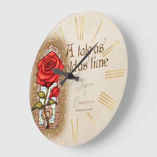 ステンドグラスバラ美しいと獣 ラージ壁時計 (傾斜)