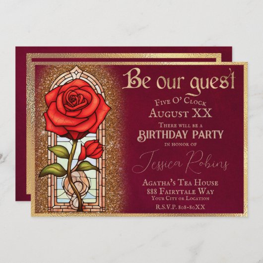 ステンドグラスバラ美しいと赤い獣 招待状 (正面/裏面)