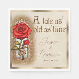 ステンドグラスバラ美しい及び獣テーマ スタンダードランチョンナプキン