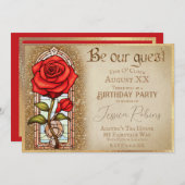 ステンドグラスバラ美しい及び獣テーマ 招待状 (正面/裏面)