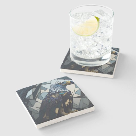 ステンドグラスバルドイーグルイラストレーション ストーンコースター (横)
