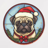 ステンドグラスパグのクリスマス ラベル (デザイン1)