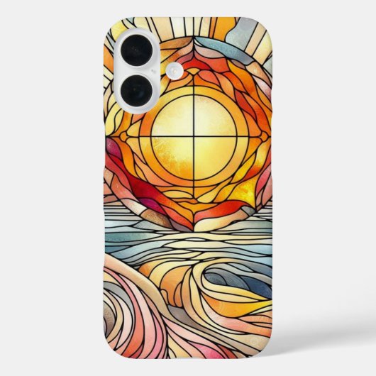 ステンドグラスパターンの海上の日没 Case-Mate iPhoneケース (裏面)