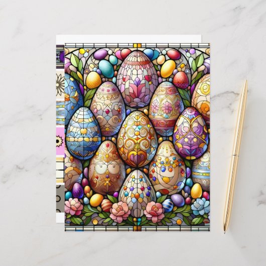 ステンドグラスパターン（の模様が）ある復活祭スクラップブック紙 (正面/裏面インサイチュ)