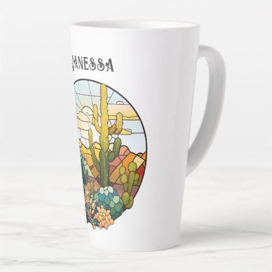 ステンドグラスパーソナライズされた砂漠 カフェラテマグ (右アングル)