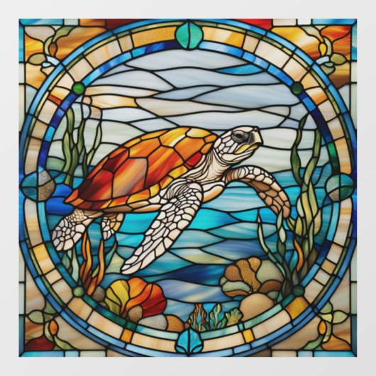 ステンドグラスフェイクカスタマイズ可能なウミガメ窓 ウィンドウサイン (シート)