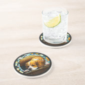 ステンドグラスフェイクカバリヤーキングチャールズスパニエル犬 コースター (側面)