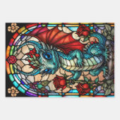 ステンドグラスフェイクドラゴンとバラ ラッピングペーパーシート (正面3)