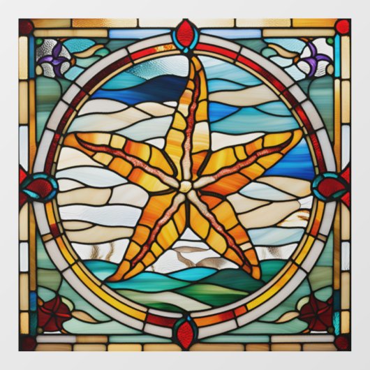 ステンドグラスフェイクヒトデの窓が引っ掛かる ウィンドウサイン (シート)