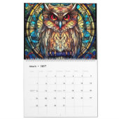 ステンドグラスフクロウ カレンダー (3月 2027)