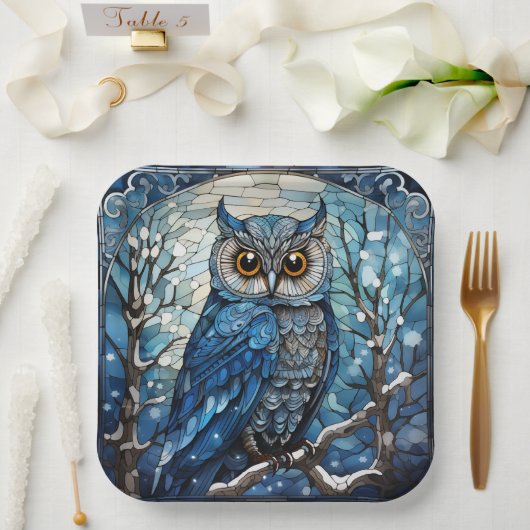 ステンドグラスフクロウ ペーパープレート (ウェディング)