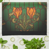 ステンドグラスフローラアールヌーボー花 キッチンタオル (折り畳み)