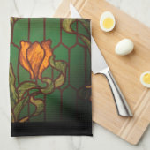 ステンドグラスフローラアールヌーボー花 キッチンタオル (四つ折り)
