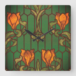 ステンドグラスフローラアールヌーボー花 スクエア壁時計