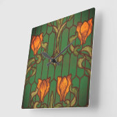 ステンドグラスフローラアールヌーボー花 スクエア壁時計 (傾斜)