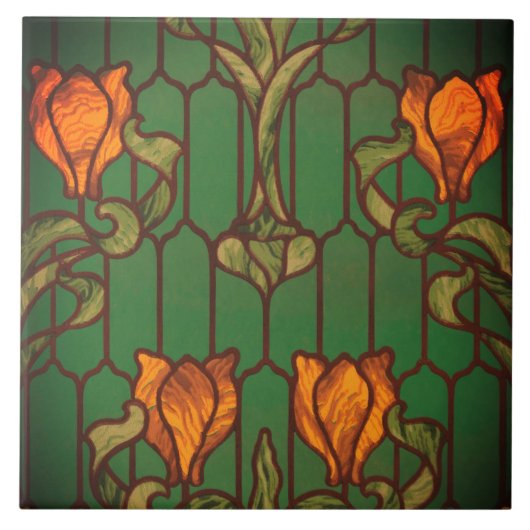ステンドグラスフローラアールヌーボー花 タイル (正面)