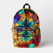 ステンドグラスフローラ抽象芸術パタパーソナライズされたーン プリントバックパック (正面)