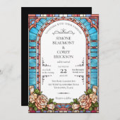 ステンドグラスフローラ結婚枠 招待状 (正面/裏面)