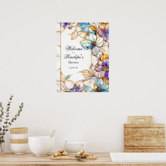 ステンドグラスブライダルシャワーウェルカムサイン ポスター (キッチン)