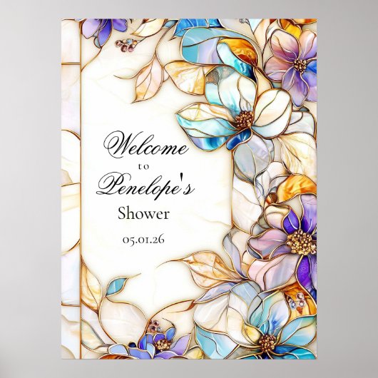 ステンドグラスブライダルシャワーウェルカムサイン ポスター (正面)