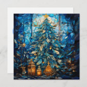 ステンドグラスブルークリスマスカード シーズンカード (正面/裏面)